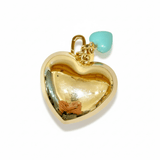 Puffy Heart with Small Enamel Heart | Green