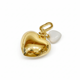 Puffy Heart with Small Enamel Heart | White