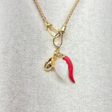 Chili Pepper, Gold Puca Shell, and Semi-Precious Conch Shell Charm Cluster