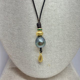 Tahitian Pearl Mid-Length Necklace w/ Gold & Emerald | 26"