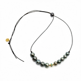 Tahitian Pearl Necklace with Gold and Turquoise Roundel | Adjustable