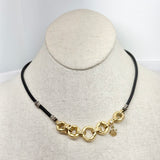 Gold Link Chain on Leather w/ Silver Accents