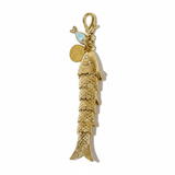 Large Gold Fish with Baby Fish Charm | Blue