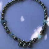 15" Tahitian Pearl Choker with Gold and Aquamarine
