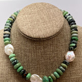 Amazonite and Freshwater Pearl Necklace | 16"