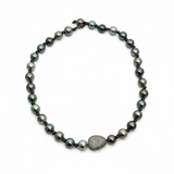 Tahitian Pearl Necklace with Silver Pave Diamond Pebble | 20”