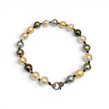 Large Tahitian and South Sea Pearl Choker with Silver Pave Diamond Clasp | 17"