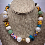 Semi-Precious Stone and Myoka Pearl Necklace | C | 17"