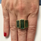 KCTS - 3 Stone Green Tourmaline Emerald Cut Ring