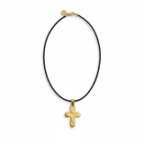 Plated and Hammered Cross on Leather Choker | 17"