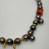 15" Tahitian Pearl Choker with Gold and Carnelian