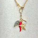 Starfish, Conch Shell, Freshwater Pearl, and Chili Pepper Charm Cluster