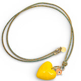 Yellow Heart Puffy Heart with Evil Eye on Metallic Chord | 30"