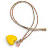 Yellow Heart Puffy Heart with Evil Eye on Metallic Chord | 30"