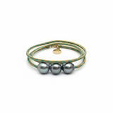 Triple Wrap Tahitian Pearls on Metallic Cord Bracelet