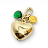 Gold Puffy Heart Charm with Semi-Precious Stone Charm | Small Size