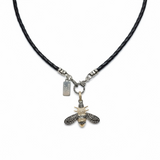 Medium Duo-toned Diamond Bee w/ Gold Loop Pendant