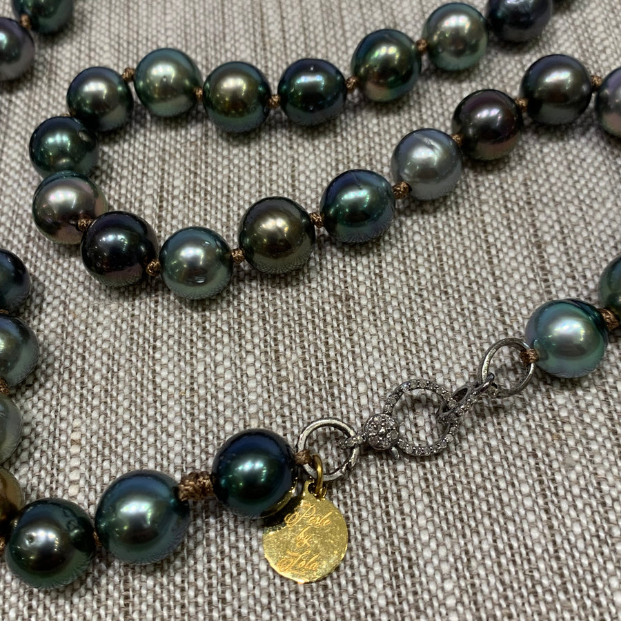 Necklace | Tahitian Pearls on Silk, Diamond Clasp | 33”