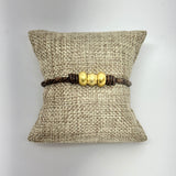3 Gold Roundels on Braided Leather Bracelet