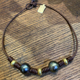 Tahitian Pearls, 18K Gold Roundels w/ Knots Choker | 16.5”