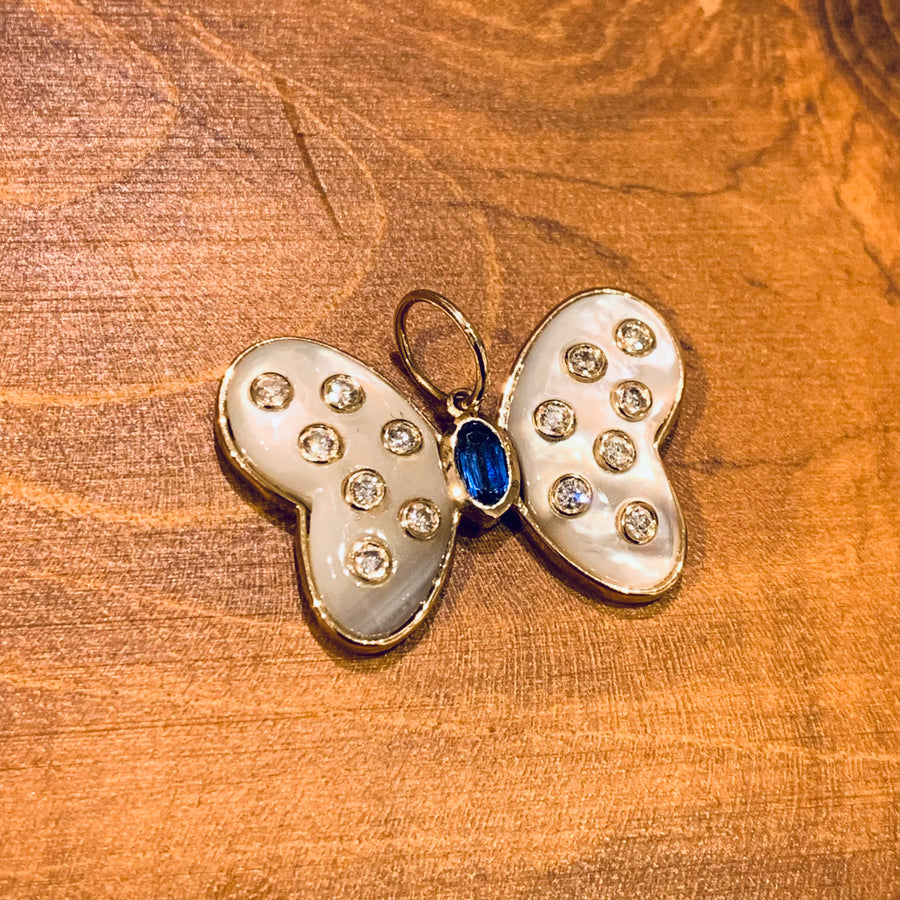 Pendant | Mother of Pearl, Diamond & Sapphire Butterfly