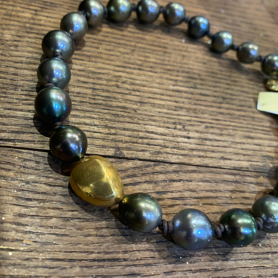 Choker | Tahitian Pearls w/ 18K Gold Nugget | 16”