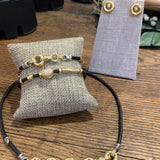 Gold Link Chain on Leather w/ Silver Accents