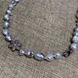 Mid-length | Keshi Pearls w/ Diamond Flower & Clasp | 20”