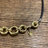 Gold Link Chain on Leather w/ Silver Accents