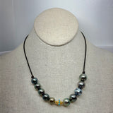 Adjustable Tahitian Pearl Necklace w/ 18K Gold & Turquoise