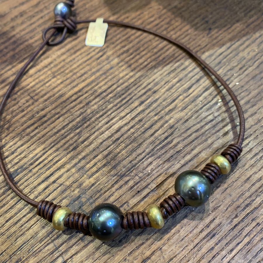 Choker | Tahitian Pearls, 18K Gold Roundels w/ Knots | 16.5”