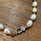 Mid-length | South Sea Pearls on Leather w/ Pave Diamond Clasp | 22”