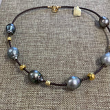 Choker | Tahitian Pearls, 18K Gold, Braided Leather
