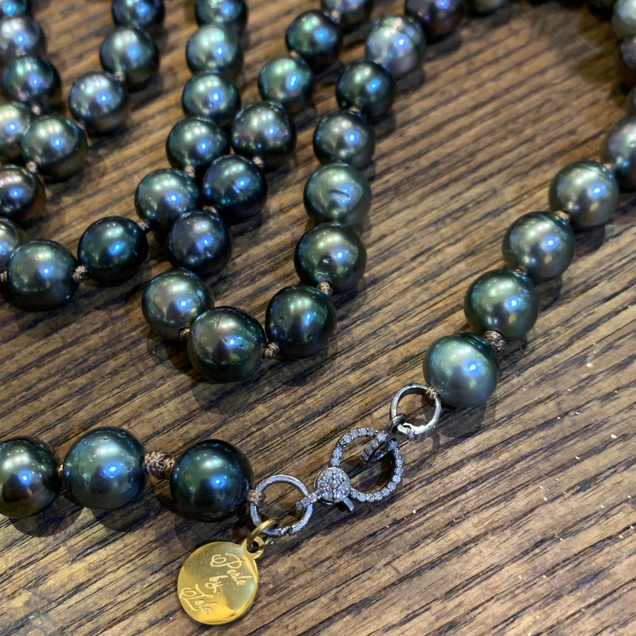 Necklace | Tahitian Pearls on Silk, Diamond Clasp | 33”