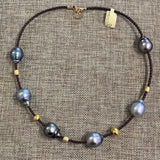 Choker | Tahitian Pearls, 18K Gold, Braided Leather