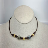 Tahitian Pearls w/ 18K Gold Roundels and Knots Choker | 16.5”