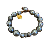 Tahitian Pearls w/ Silver Diamond Rondel Bracelet | 7.5"