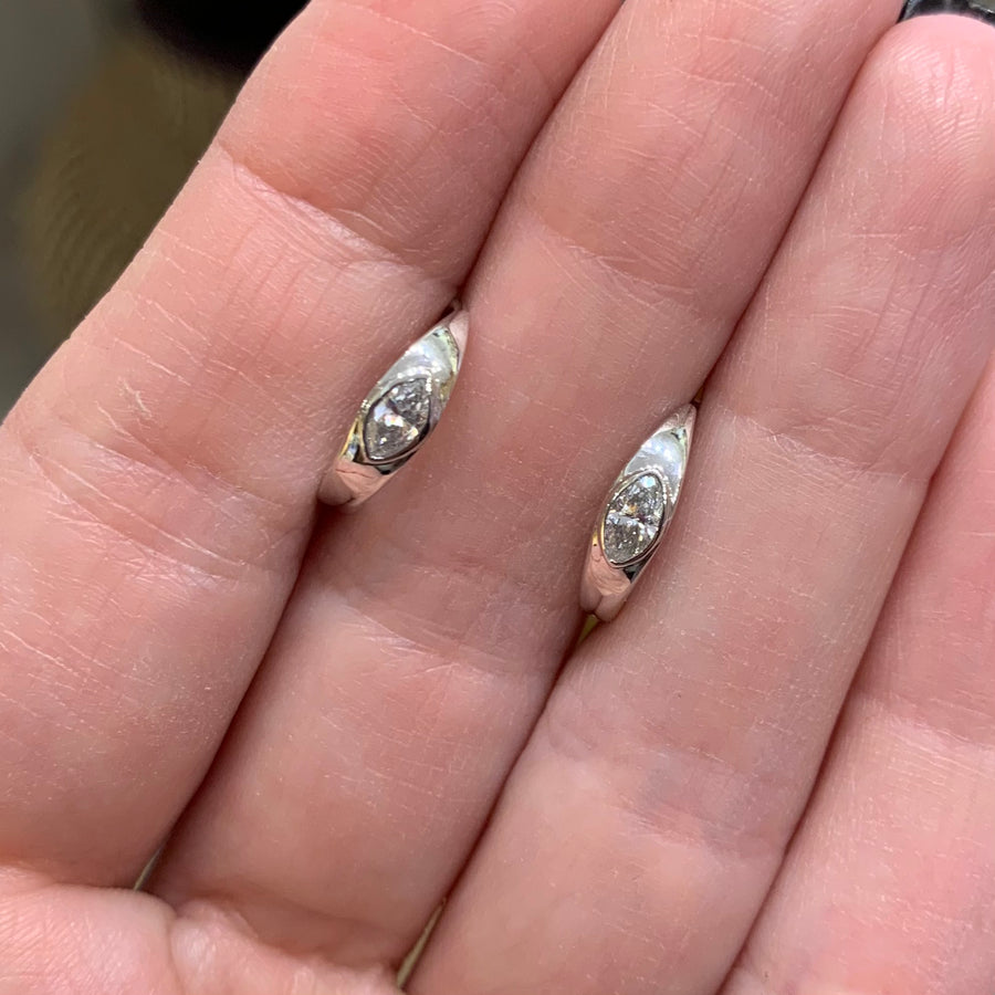 Earrings | 14K White Gold, Marquis Diamond Huggy Hoop