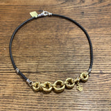 Gold Link Chain on Leather w/ Silver Accents