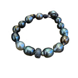Tahitian Pearls w/ Silver Diamond Rondel Bracelet