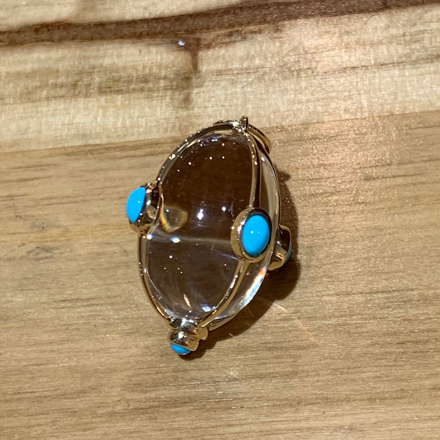 Pendant | 18K Gold, Crystal & Turquoise