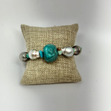 Tahitian Pearls w/ Genuine Turquoise, Larimar on Elastic