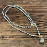 Necklace | Small Pearls on Teal Cord | 36”