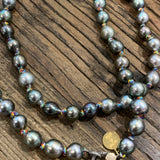 Necklace | Tahitians Pearls on Colorful Thread w/ Diamond Clasp | 33"