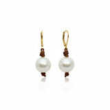 Round Edison Pearl on Leather Earrings