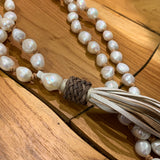 New Indian Necklace | Freshwater Pearls, Large Leather Tassel