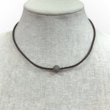 Choker | Silver Pave Diamond Ball on Braided Leather