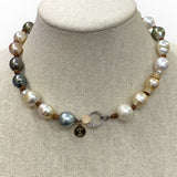 Choker | South Sea & Tahitian Pearls, Gold & Silver Pave Diamond Diamond | 17”