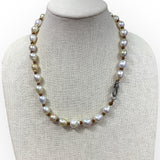 Mid-length | South Sea Pearls on Leather w/ Pave Diamond Clasp | 22”