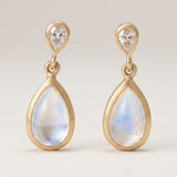 KCTS - Moonstone/Diamond Pear Shape Bezel Earring | 0.21/0.14ct